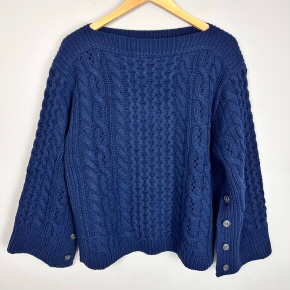 J CREW Spring Street Cashmere Relaxed Pullover Sweater Chunky Knit Navy Sz S NWT - Picture 6 of 11